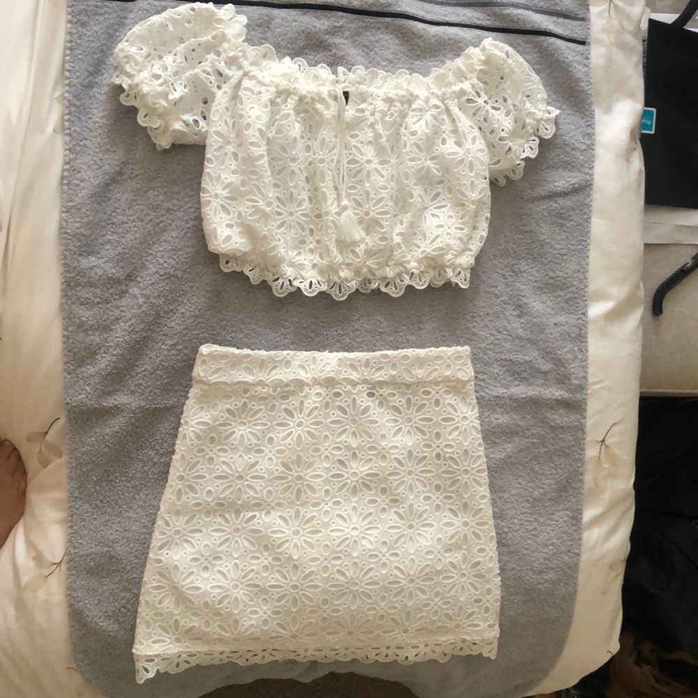 White Eyelet Mini Skirt (top also in closet)